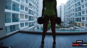 Thai amateur hotel workout before a fuck in the room